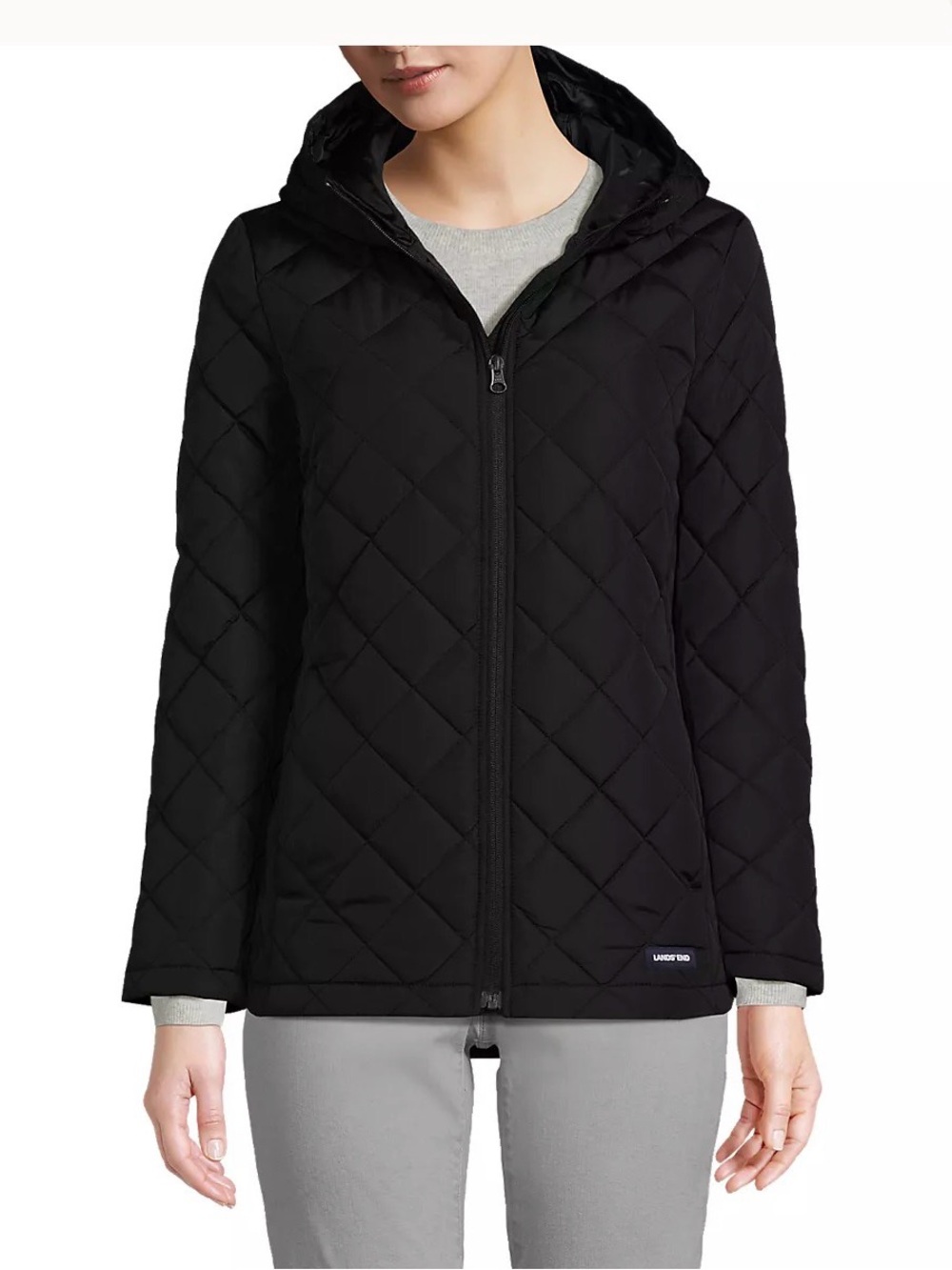 Land’s End Women’s Quilted Hooded Jacket - Black waterproof and wind proof